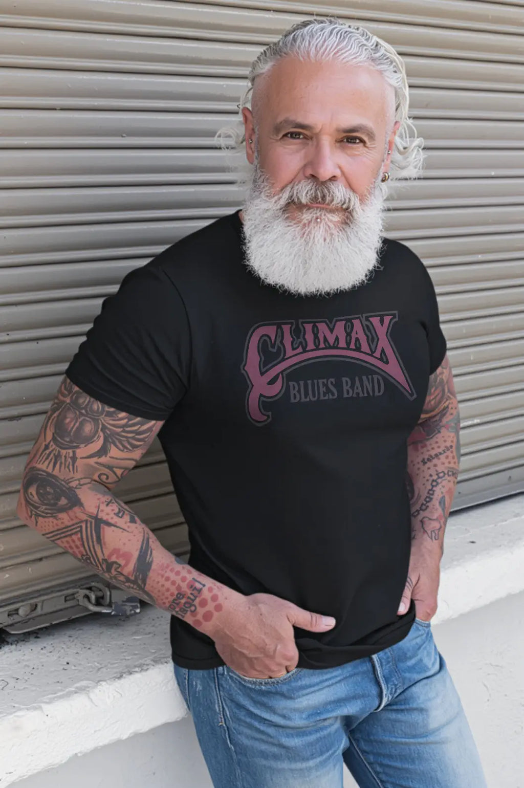 CLIMAX BLUES BAND LOGO TEE PINK GREY